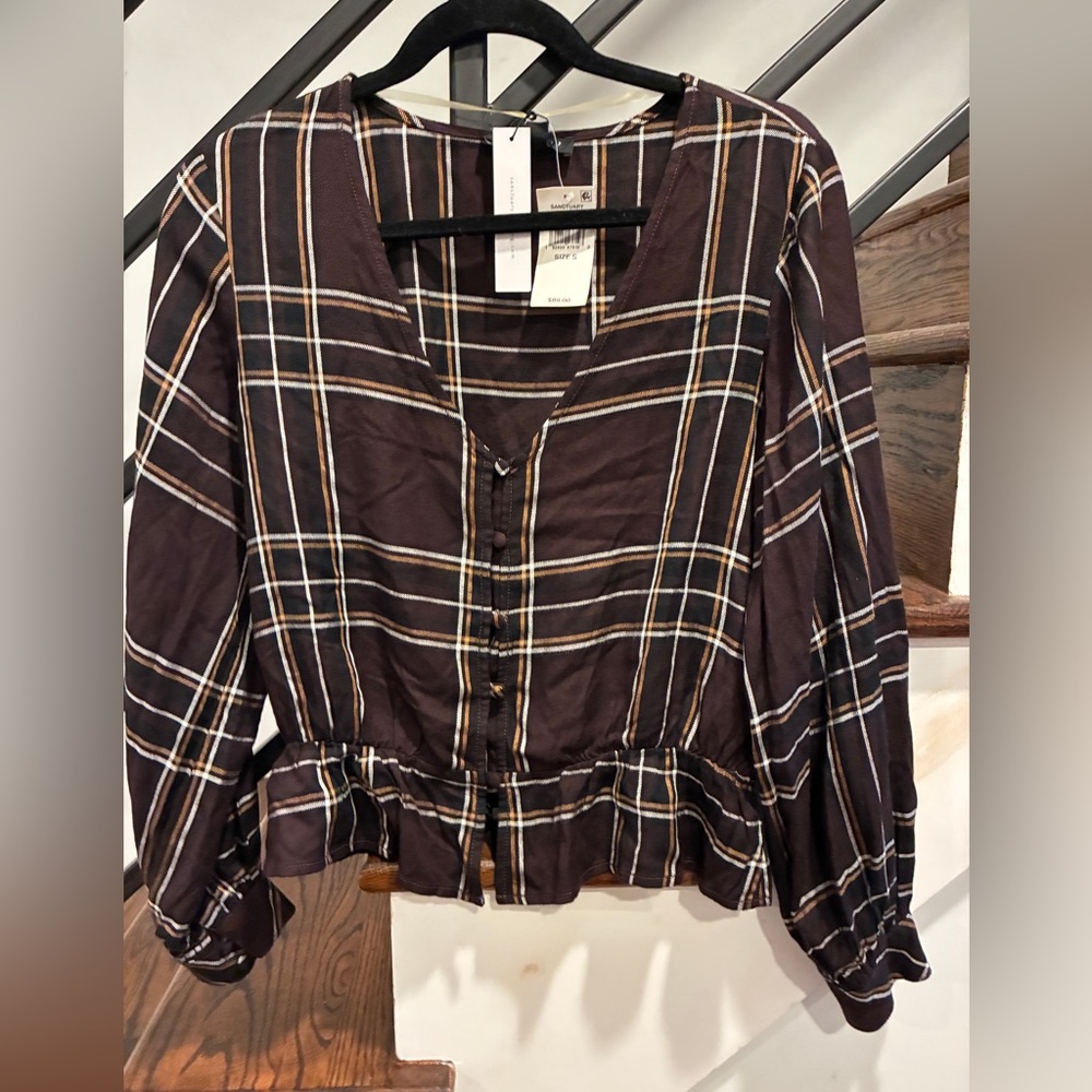 Sanctuary Dark Brown Plaid Shirt